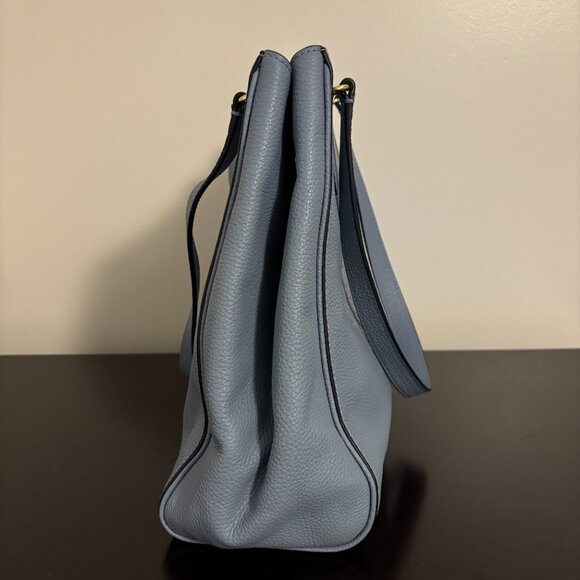 Lauren Ralph Lauren Blue Leather Embossed Logo and Anchor Tote - Picture 3 of 11